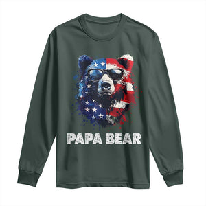 Papa Bear Father's Day Long Sleeve Shirt Patriotic American Flag 4th Of July