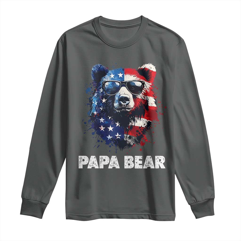 Papa Bear Father's Day Long Sleeve Shirt Patriotic American Flag 4th Of July