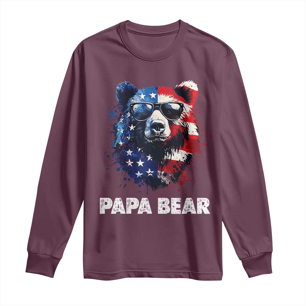 Papa Bear Father's Day Long Sleeve Shirt Patriotic American Flag 4th Of July