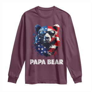 Papa Bear Father's Day Long Sleeve Shirt Patriotic American Flag 4th Of July