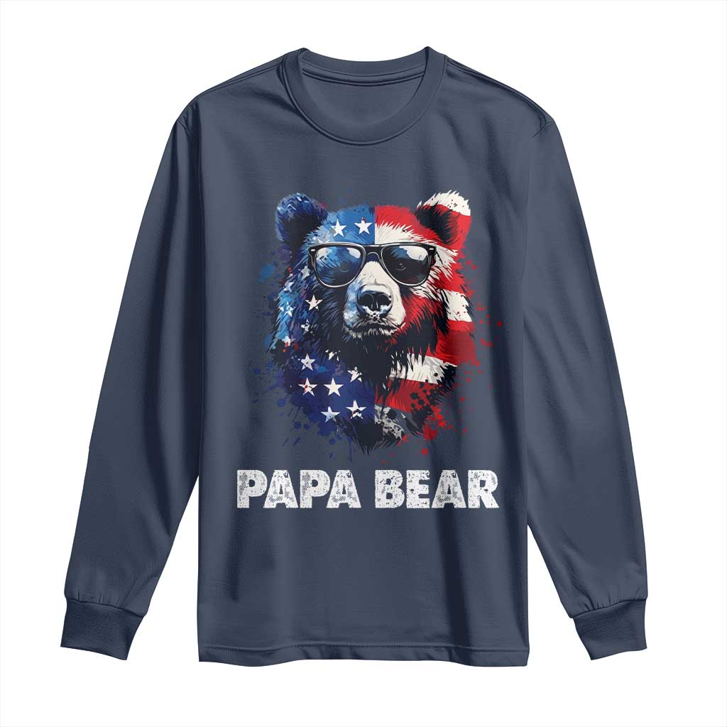 Papa Bear Father's Day Long Sleeve Shirt Patriotic American Flag 4th Of July
