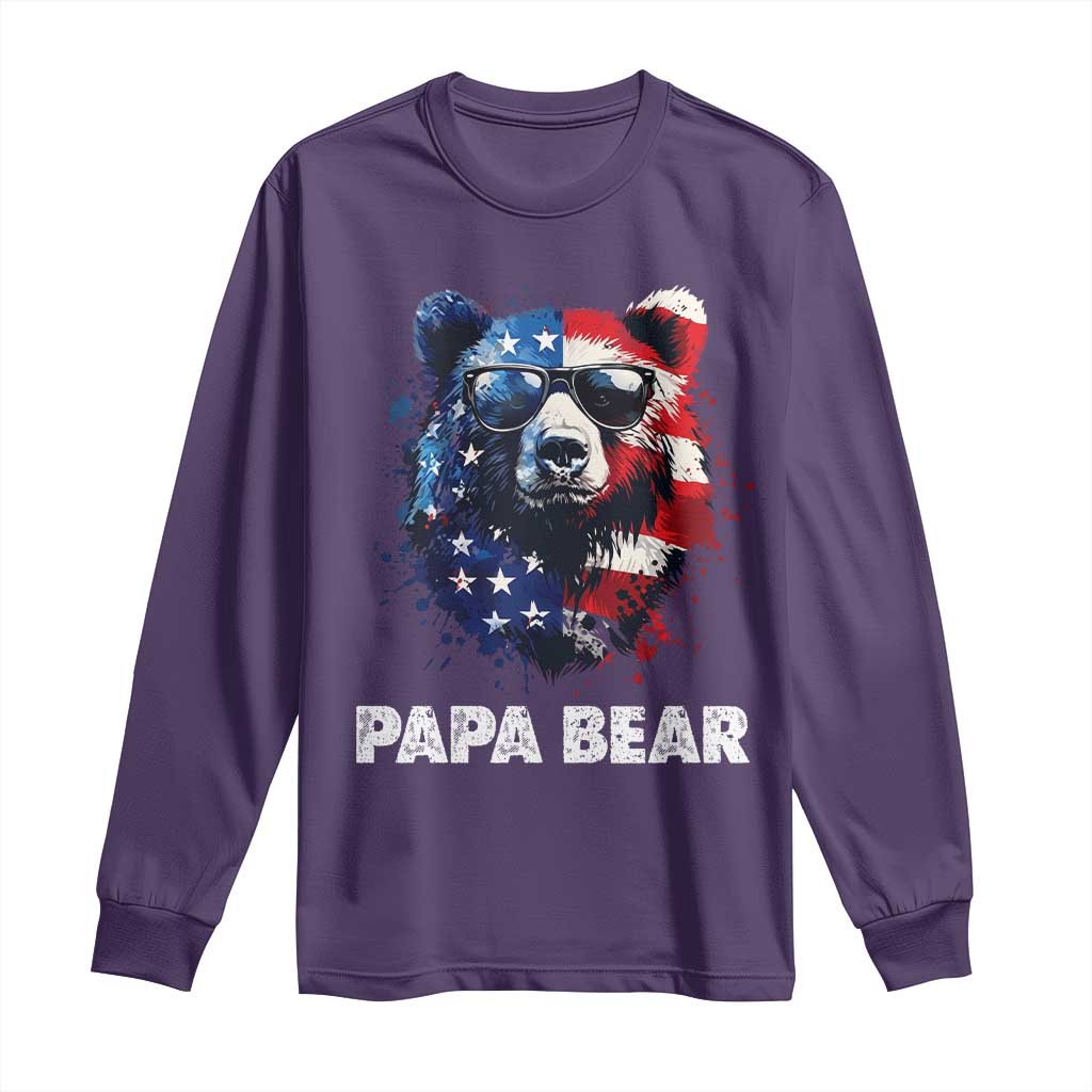 Papa Bear Father's Day Long Sleeve Shirt Patriotic American Flag 4th Of July