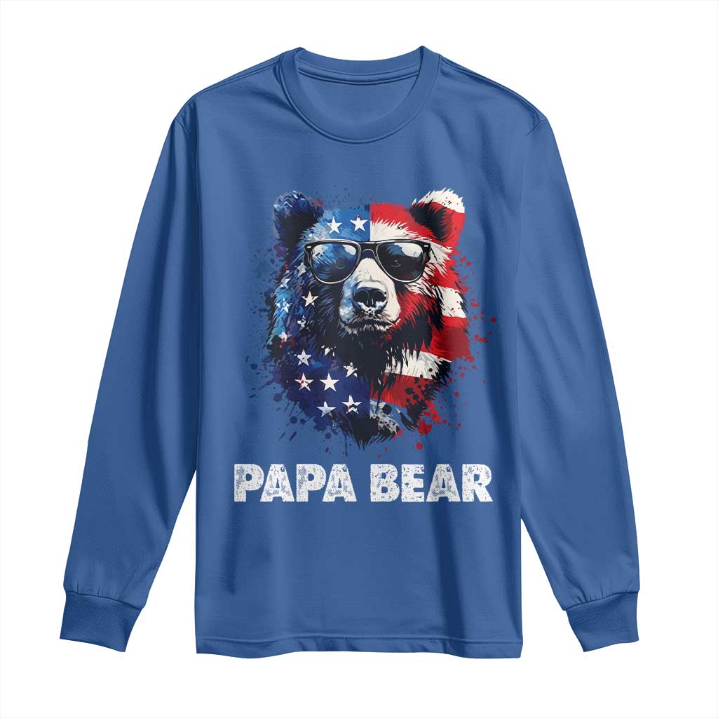 Papa Bear Father's Day Long Sleeve Shirt Patriotic American Flag 4th Of July