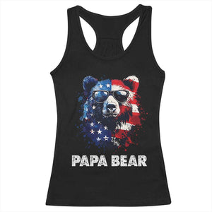 Papa Bear Father's Day Racerback Tank Top Patriotic American Flag 4th Of July