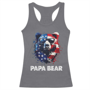 Papa Bear Father's Day Racerback Tank Top Patriotic American Flag 4th Of July