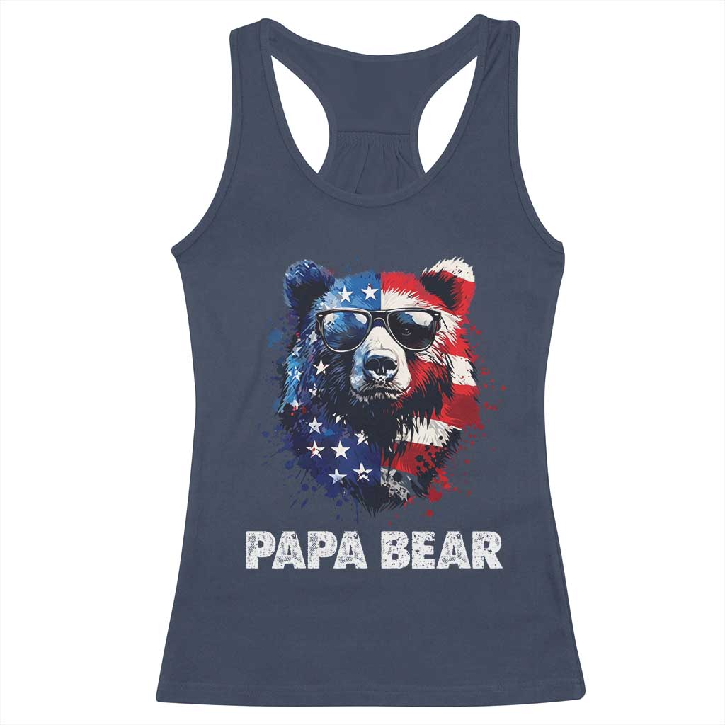 Papa Bear Father's Day Racerback Tank Top Patriotic American Flag 4th Of July