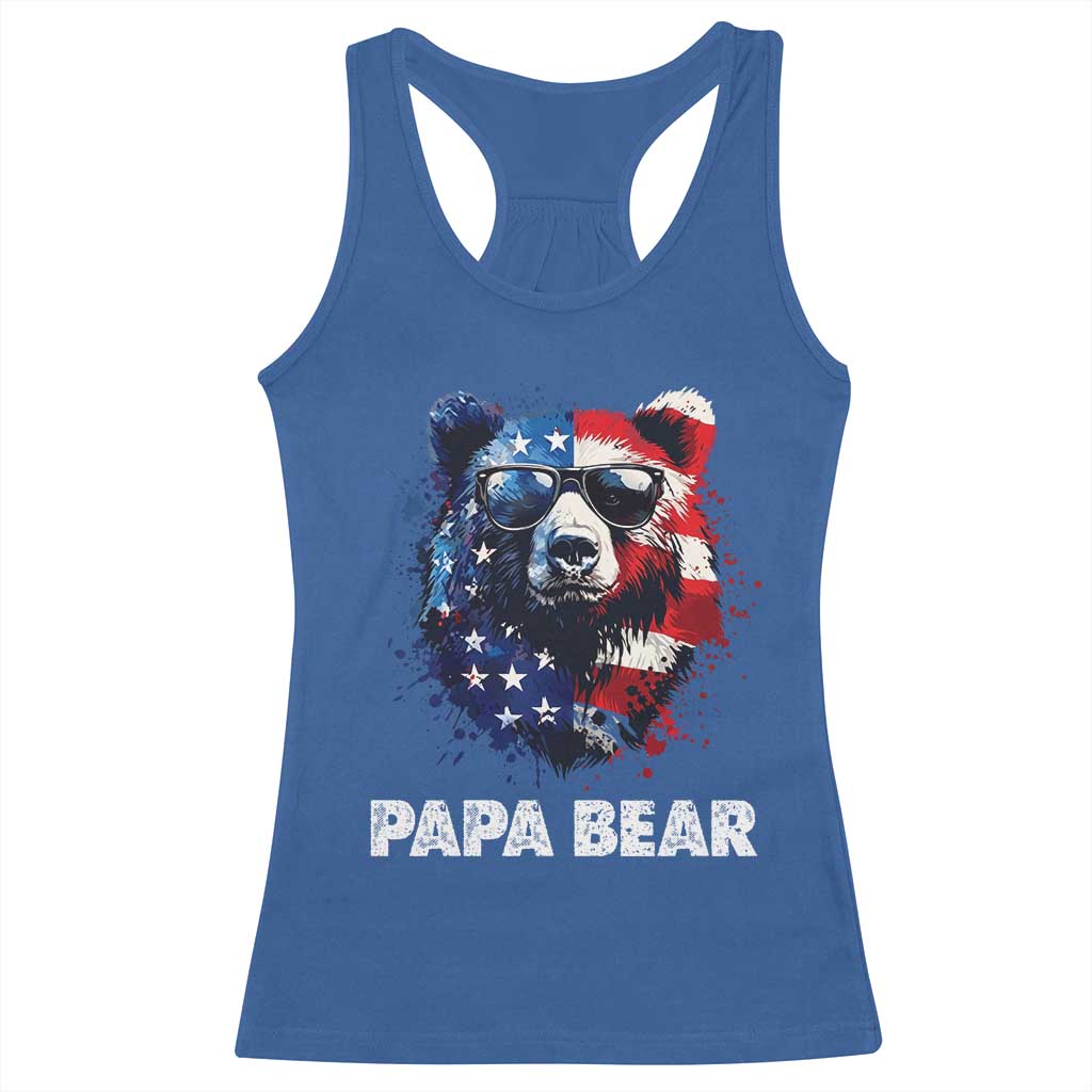 Papa Bear Father's Day Racerback Tank Top Patriotic American Flag 4th Of July