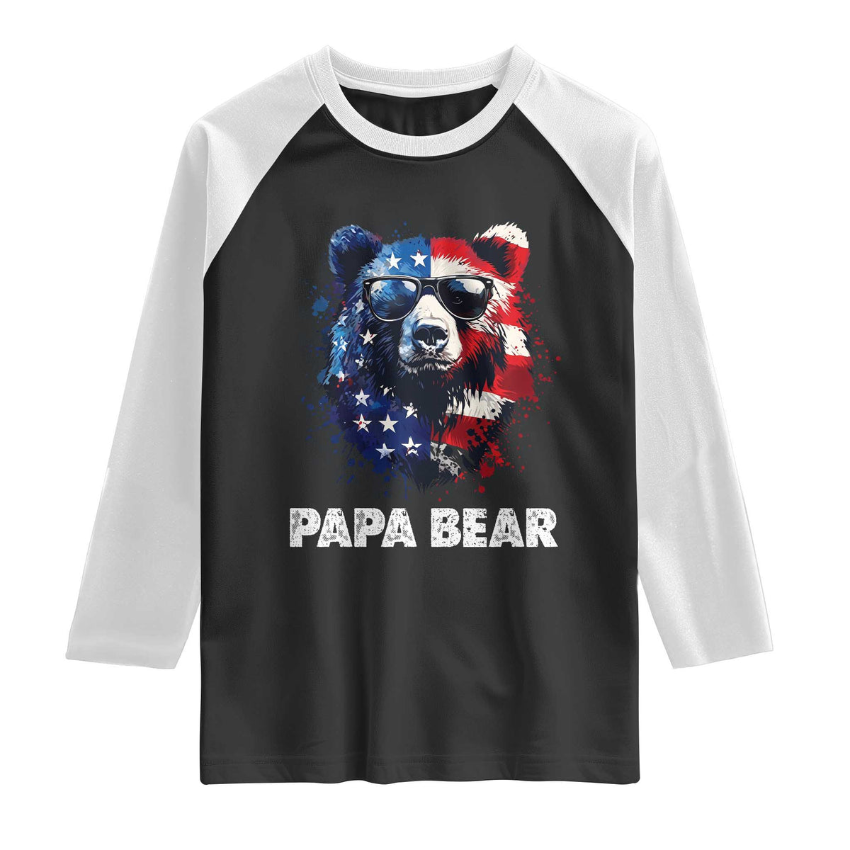 Papa Bear Father's Day Raglan Shirt Patriotic American Flag 4th Of July