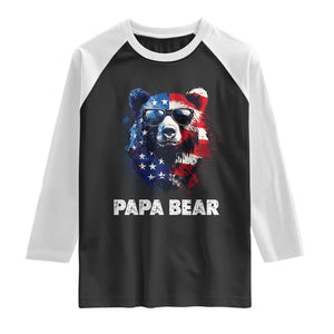 Papa Bear Father's Day Raglan Shirt Patriotic American Flag 4th Of July