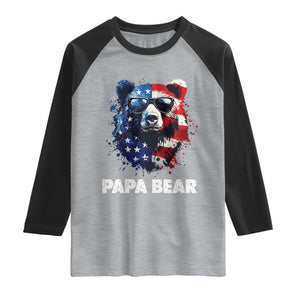 Papa Bear Father's Day Raglan Shirt Patriotic American Flag 4th Of July