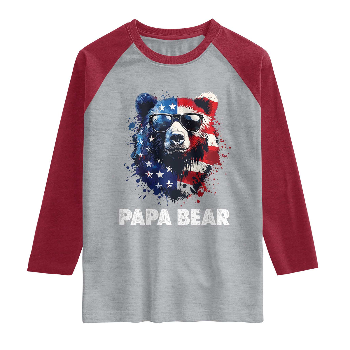 Papa Bear Father's Day Raglan Shirt Patriotic American Flag 4th Of July
