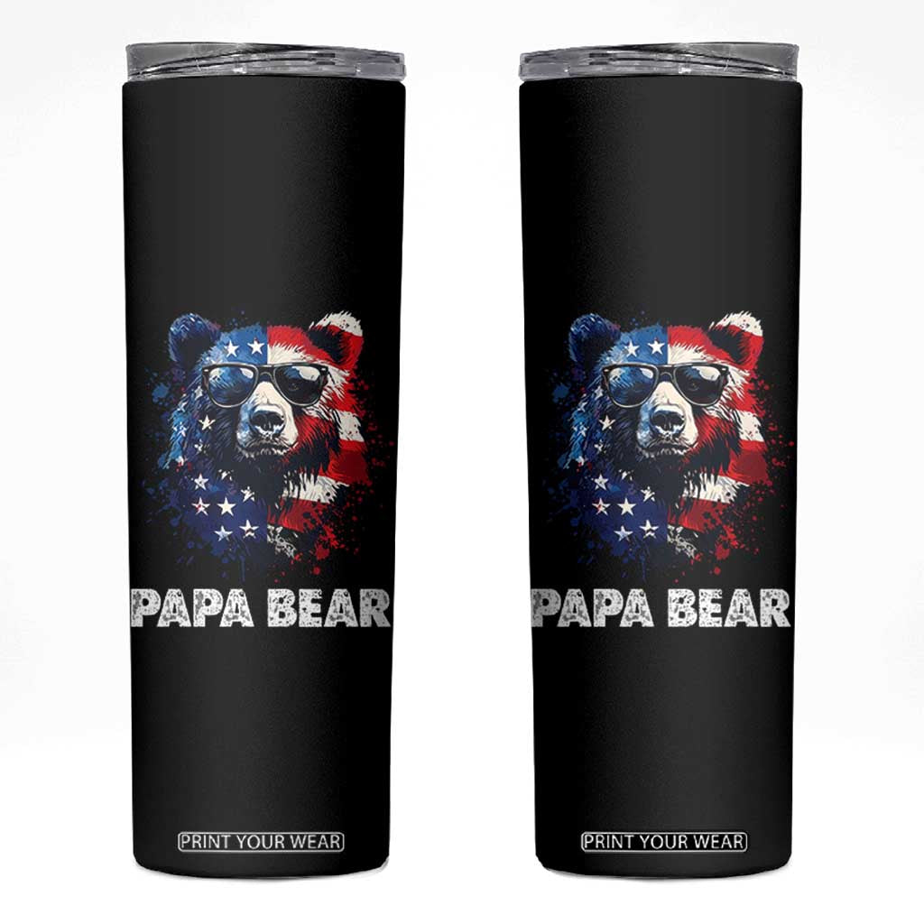 Papa Bear Father's Day Skinny Tumbler Patriotic American Flag 4th Of July