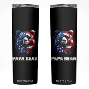Papa Bear Father's Day Skinny Tumbler Patriotic American Flag 4th Of July