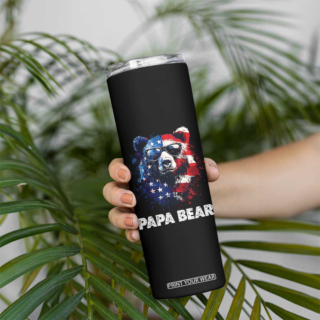 Papa Bear Father's Day Skinny Tumbler Patriotic American Flag 4th Of July