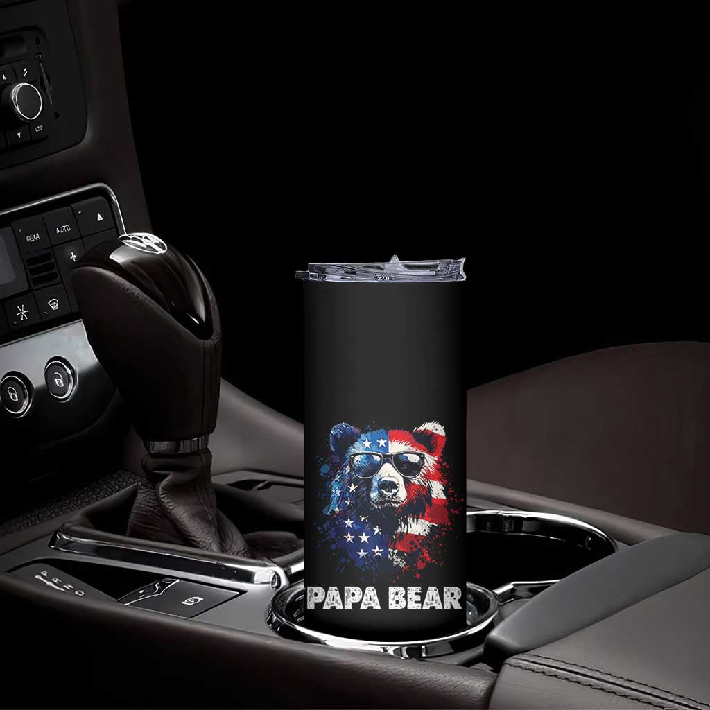 Papa Bear Father's Day Skinny Tumbler Patriotic American Flag 4th Of July