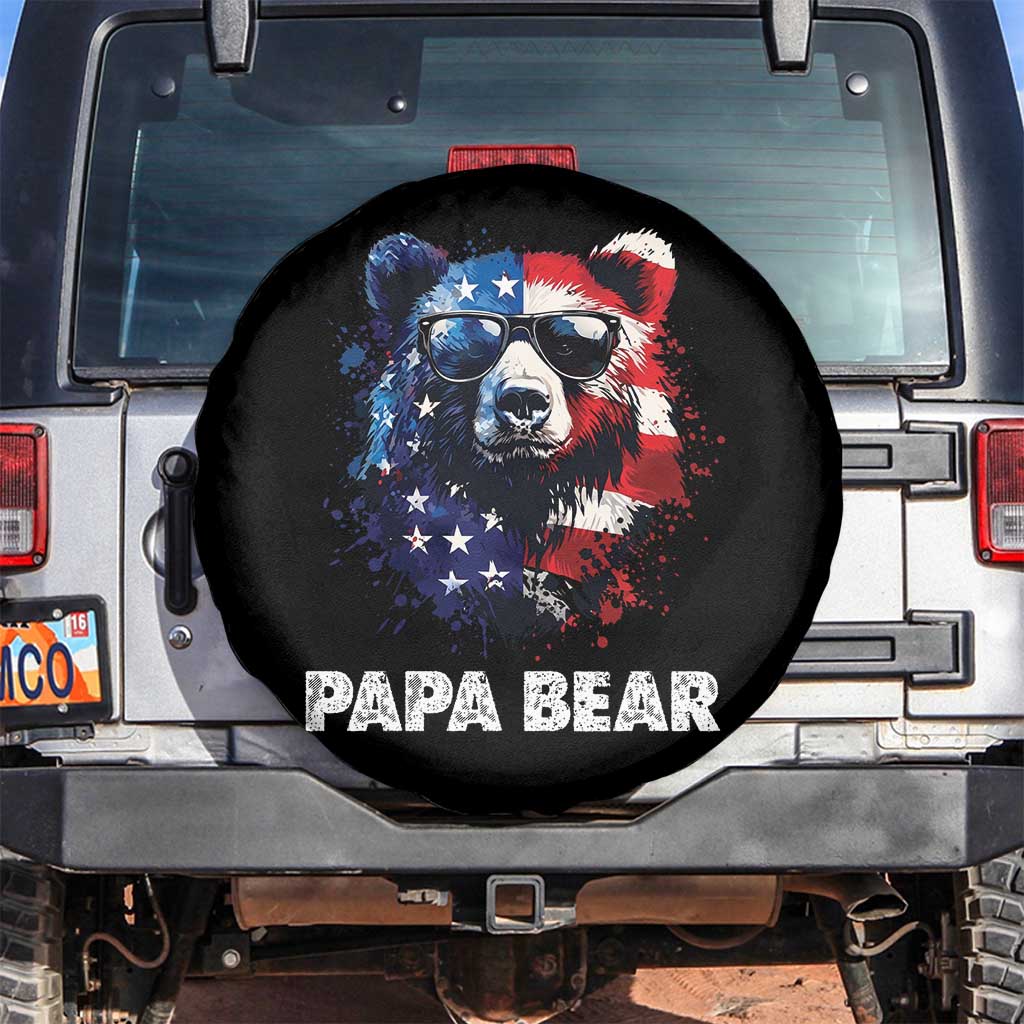 Papa Bear Father's Day Spare Tire Cover Patriotic American Flag 4th Of July