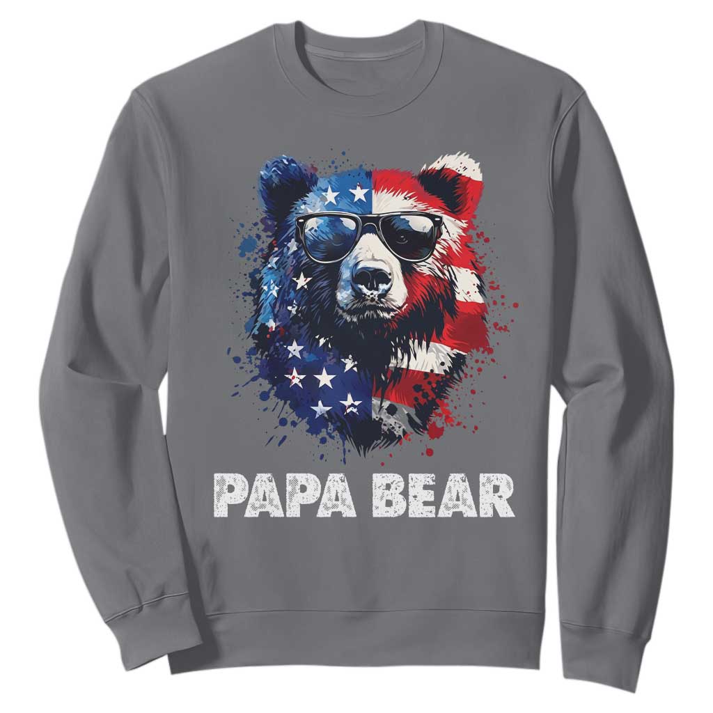 Papa Bear Father's Day Sweatshirt Patriotic American Flag 4th Of July