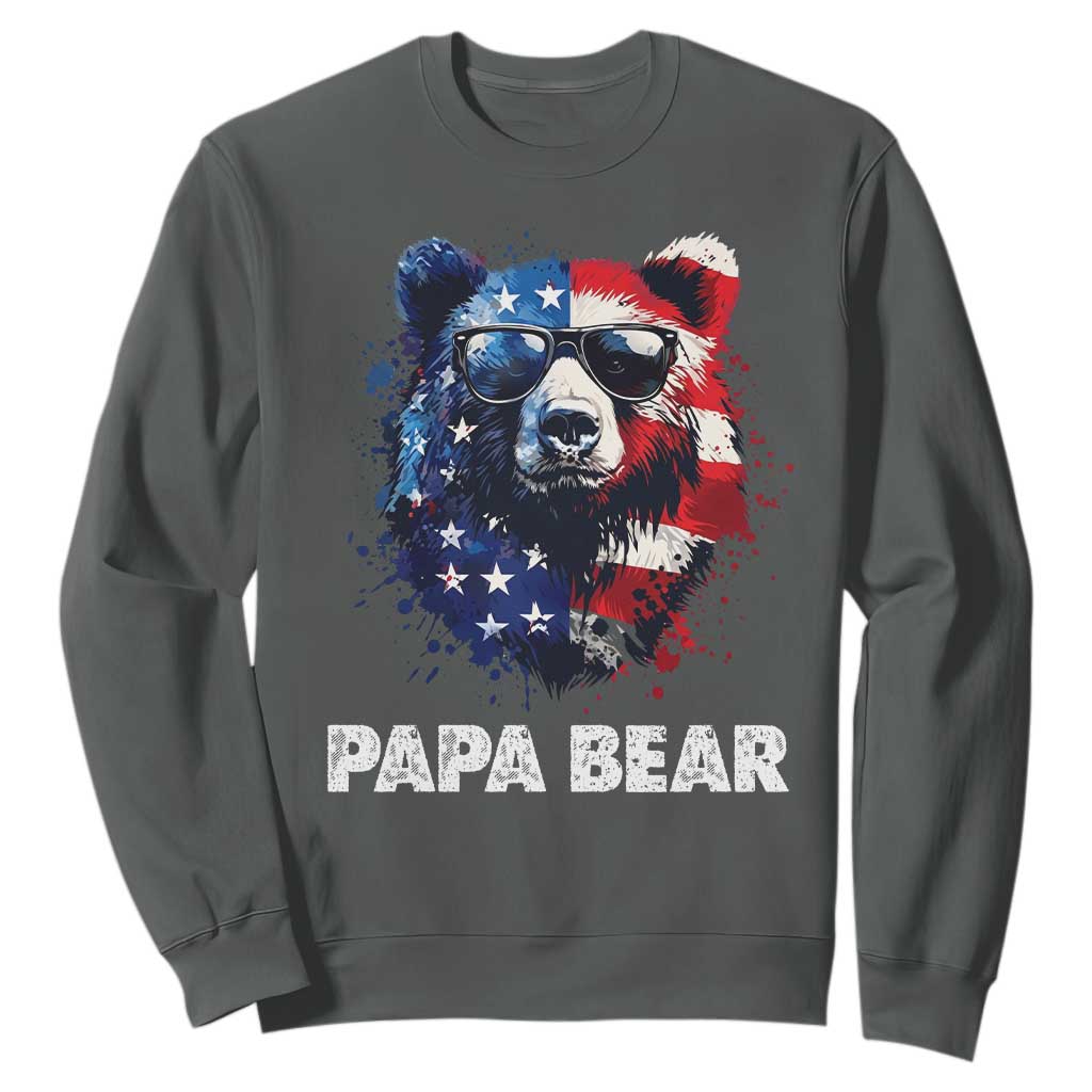 Papa Bear Father's Day Sweatshirt Patriotic American Flag 4th Of July