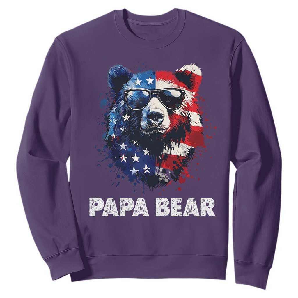 Papa Bear Father's Day Sweatshirt Patriotic American Flag 4th Of July