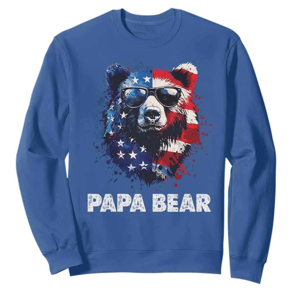Papa Bear Father's Day Sweatshirt Patriotic American Flag 4th Of July