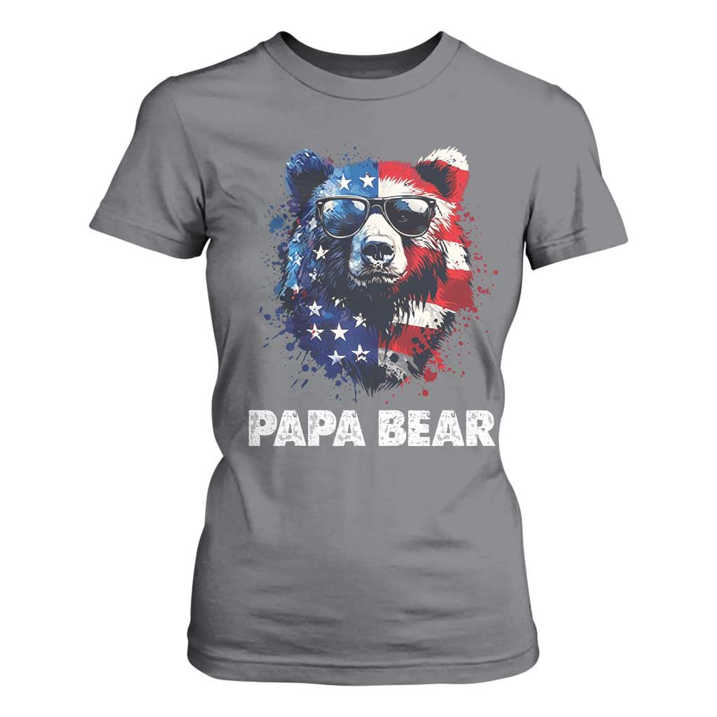 Papa Bear Father's Day T Shirt For Women Patriotic American Flag 4th Of July