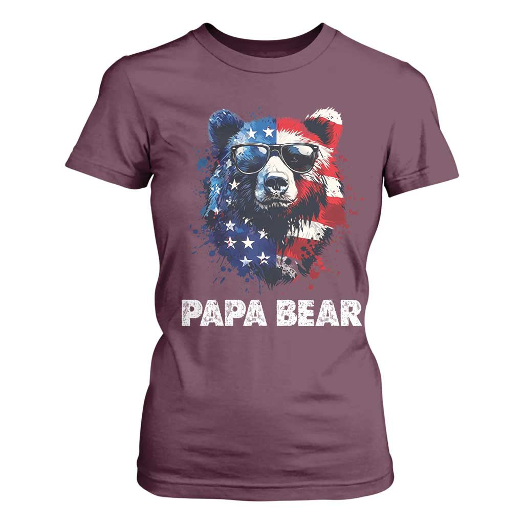 Papa Bear Father's Day T Shirt For Women Patriotic American Flag 4th Of July