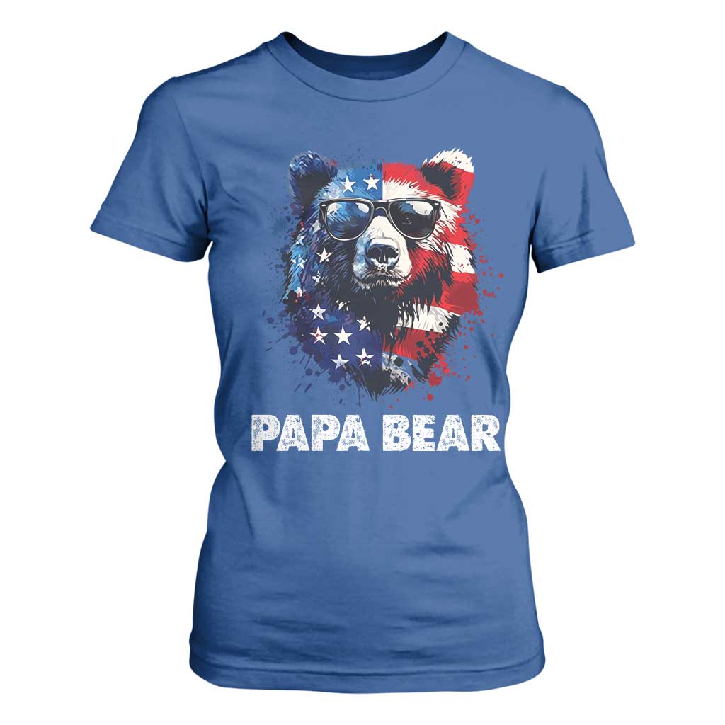 Papa Bear Father's Day T Shirt For Women Patriotic American Flag 4th Of July