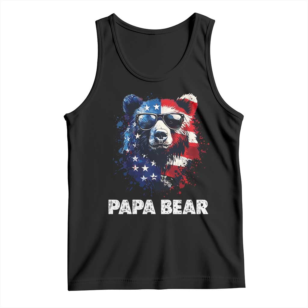 Papa Bear Father's Day Tank Top Patriotic American Flag 4th Of July