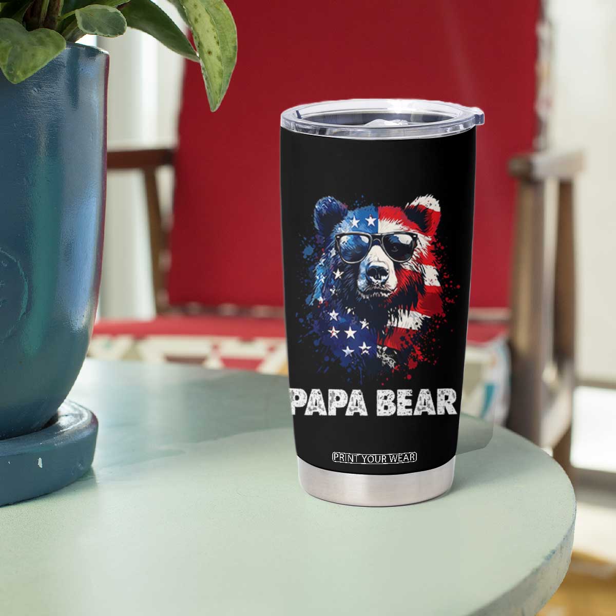 Papa Bear Father's Day Tumbler Cup Patriotic American Flag 4th Of July