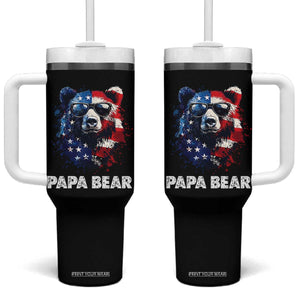 Papa Bear Father's Day Tumbler With Handle Patriotic American Flag 4th Of July