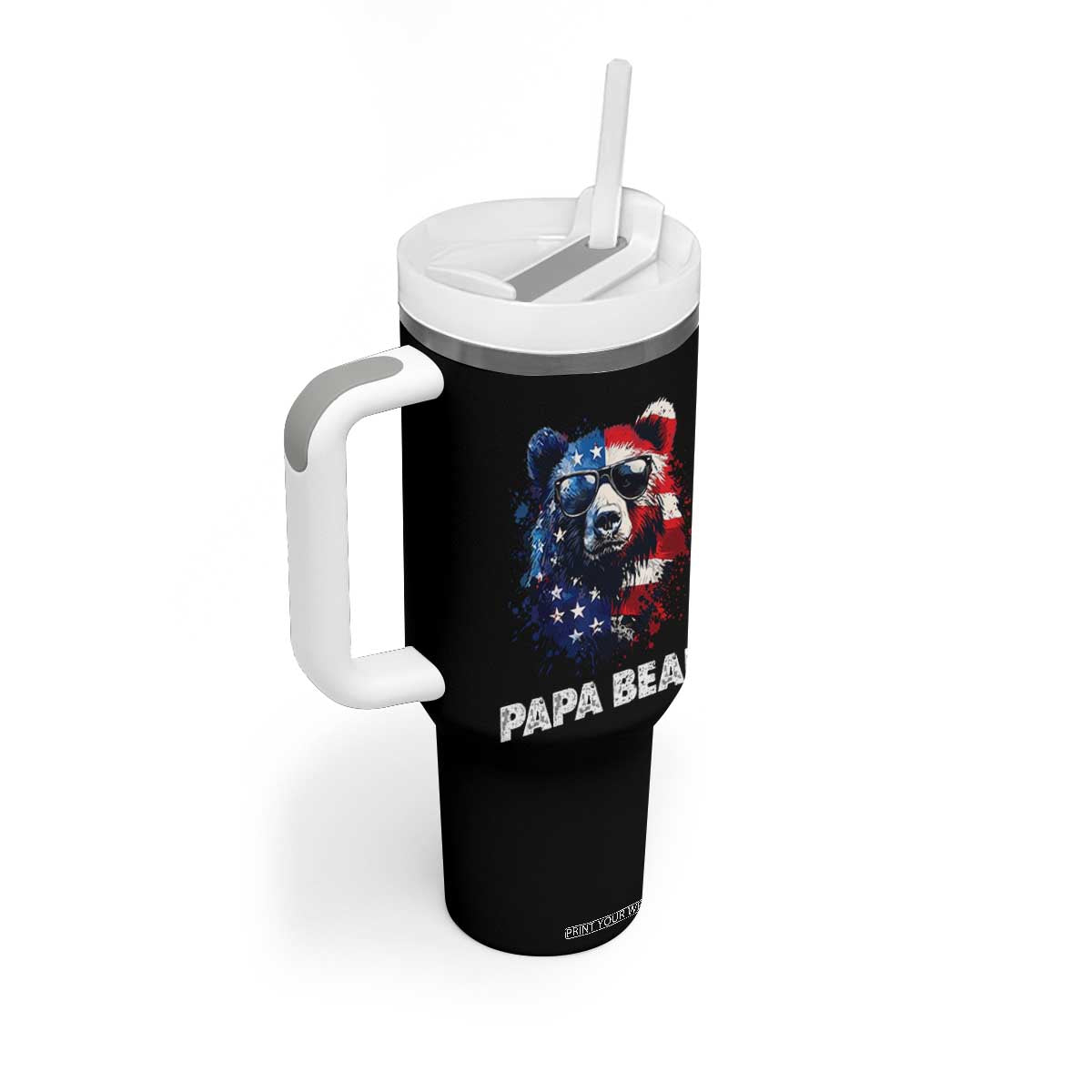 Papa Bear Father's Day Tumbler With Handle Patriotic American Flag 4th Of July