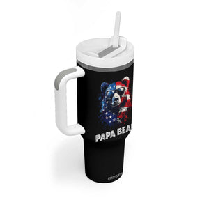 Papa Bear Father's Day Tumbler With Handle Patriotic American Flag 4th Of July