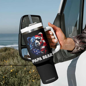 Papa Bear Father's Day Tumbler With Handle Patriotic American Flag 4th Of July