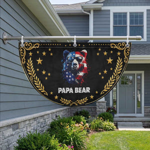 Papa Bear Father's Day Patriotic Fan Flag American Flag 4th Of July