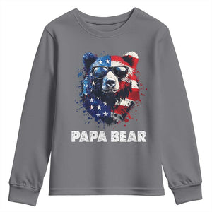 Papa Bear Father's Day Youth Sweatshirt Patriotic American Flag 4th Of July