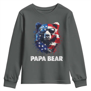 Papa Bear Father's Day Youth Sweatshirt Patriotic American Flag 4th Of July