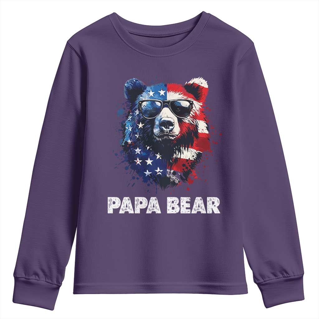 Papa Bear Father's Day Youth Sweatshirt Patriotic American Flag 4th Of July