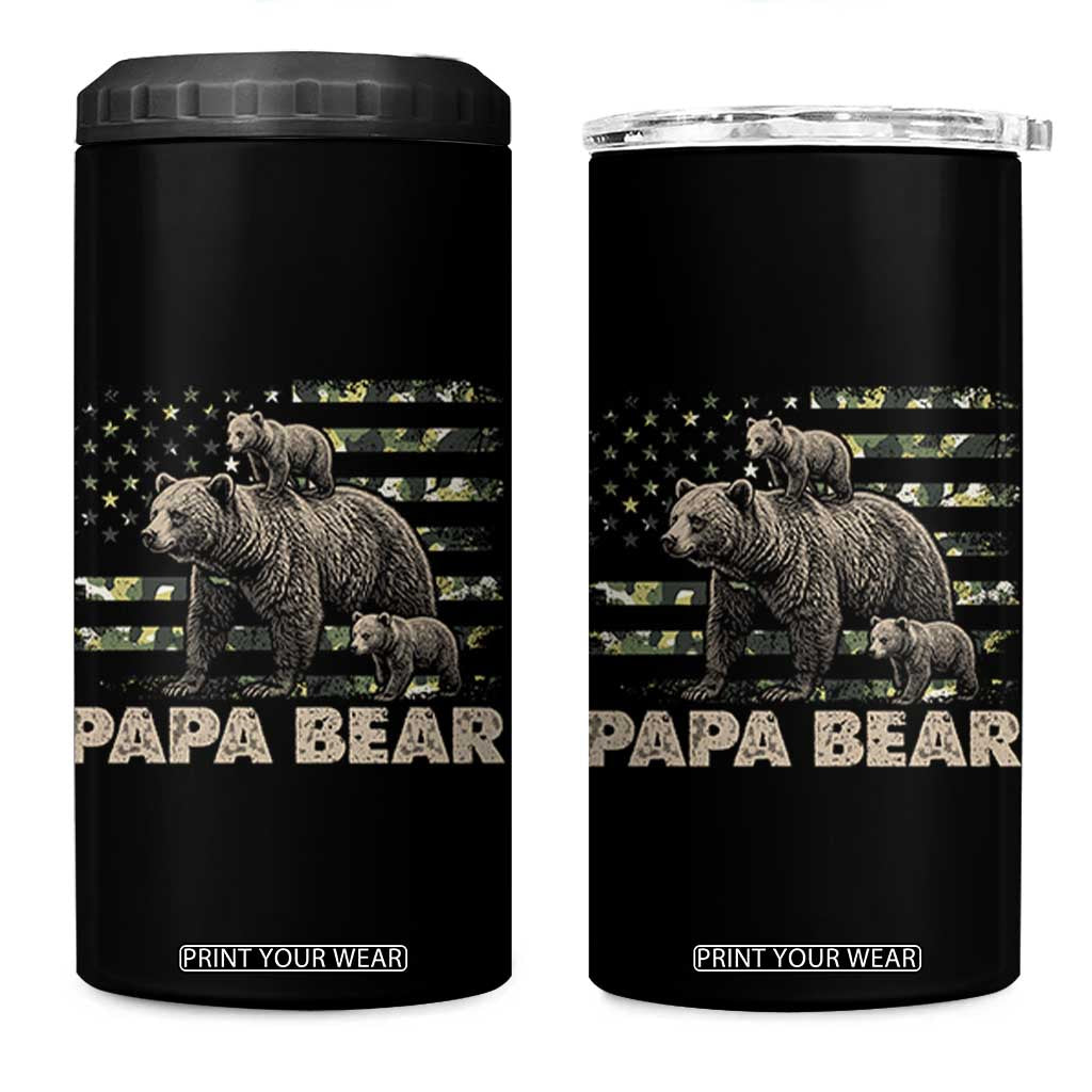 Papa Bear Father's Day 4 in 1 Can Cooler Tumbler Camouflage California Republic Flag Bear