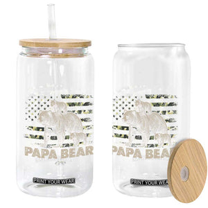 Papa Bear Father's Day Glass Can Camouflage California Republic Flag Bear