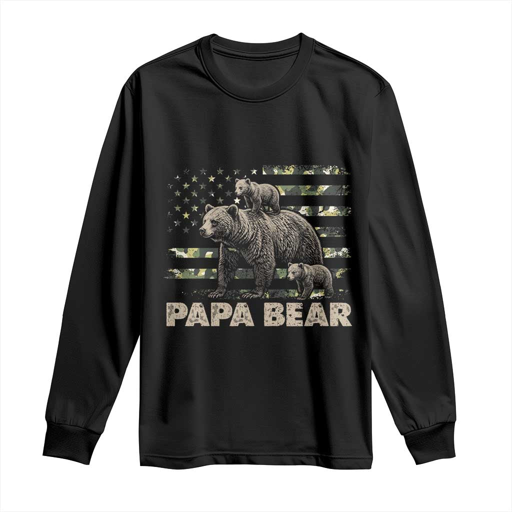 Papa Bear Father's Day Long Sleeve Shirt Camouflage California Republic Flag Bear