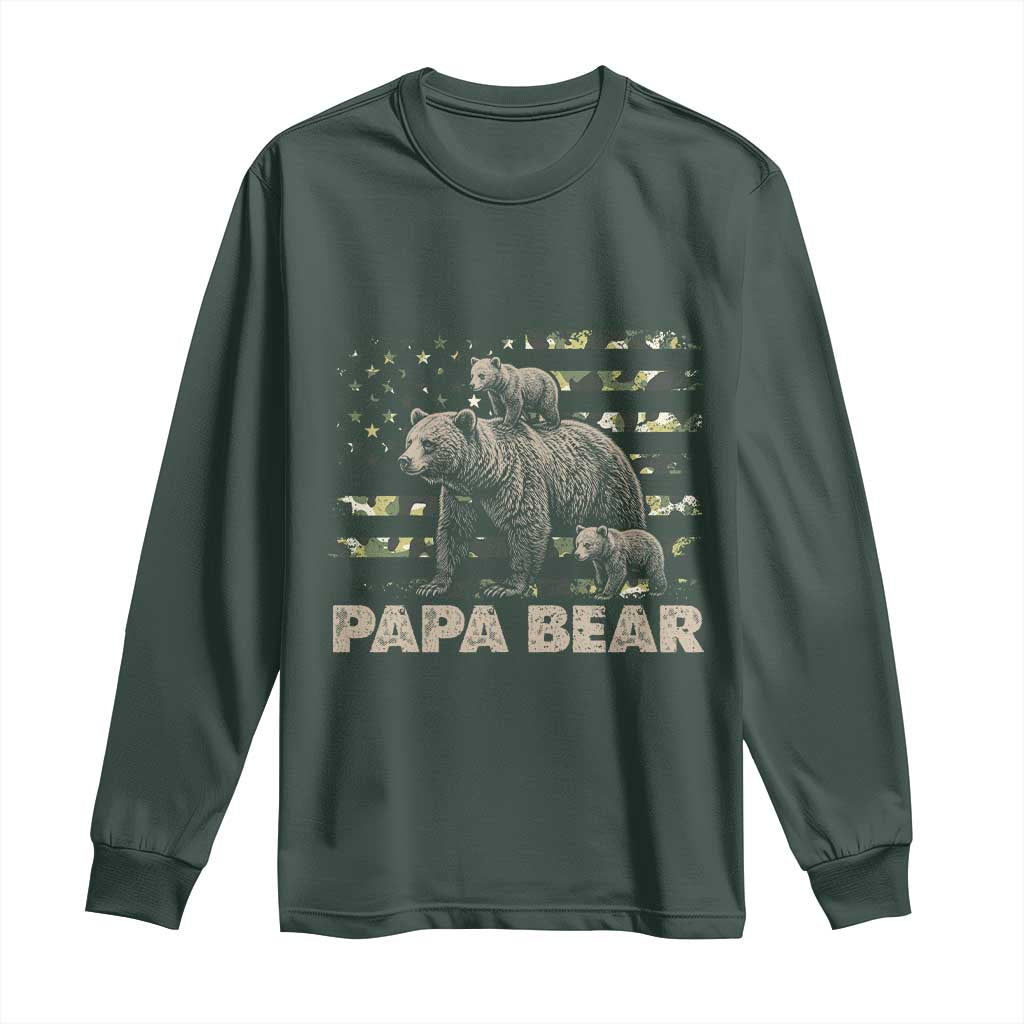 Papa Bear Father's Day Long Sleeve Shirt Camouflage California Republic Flag Bear
