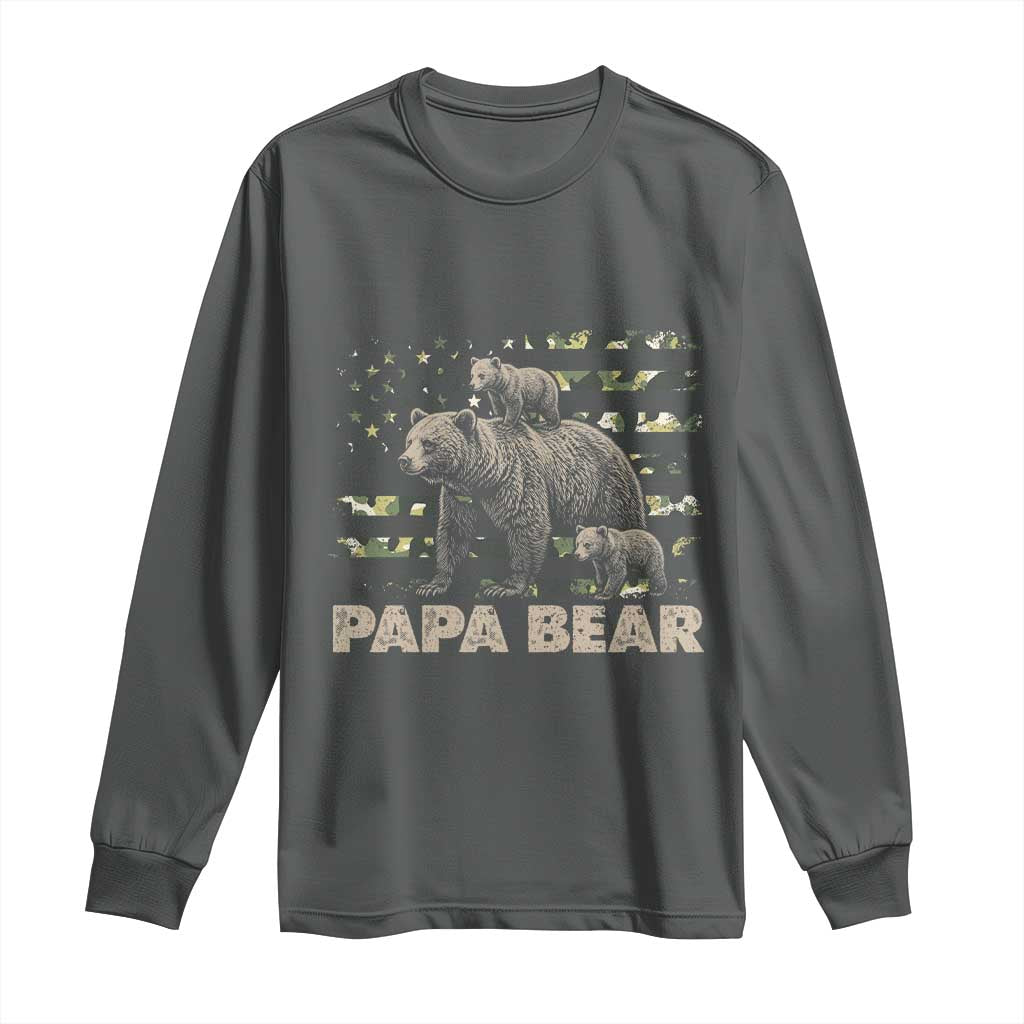 Papa Bear Father's Day Long Sleeve Shirt Camouflage California Republic Flag Bear