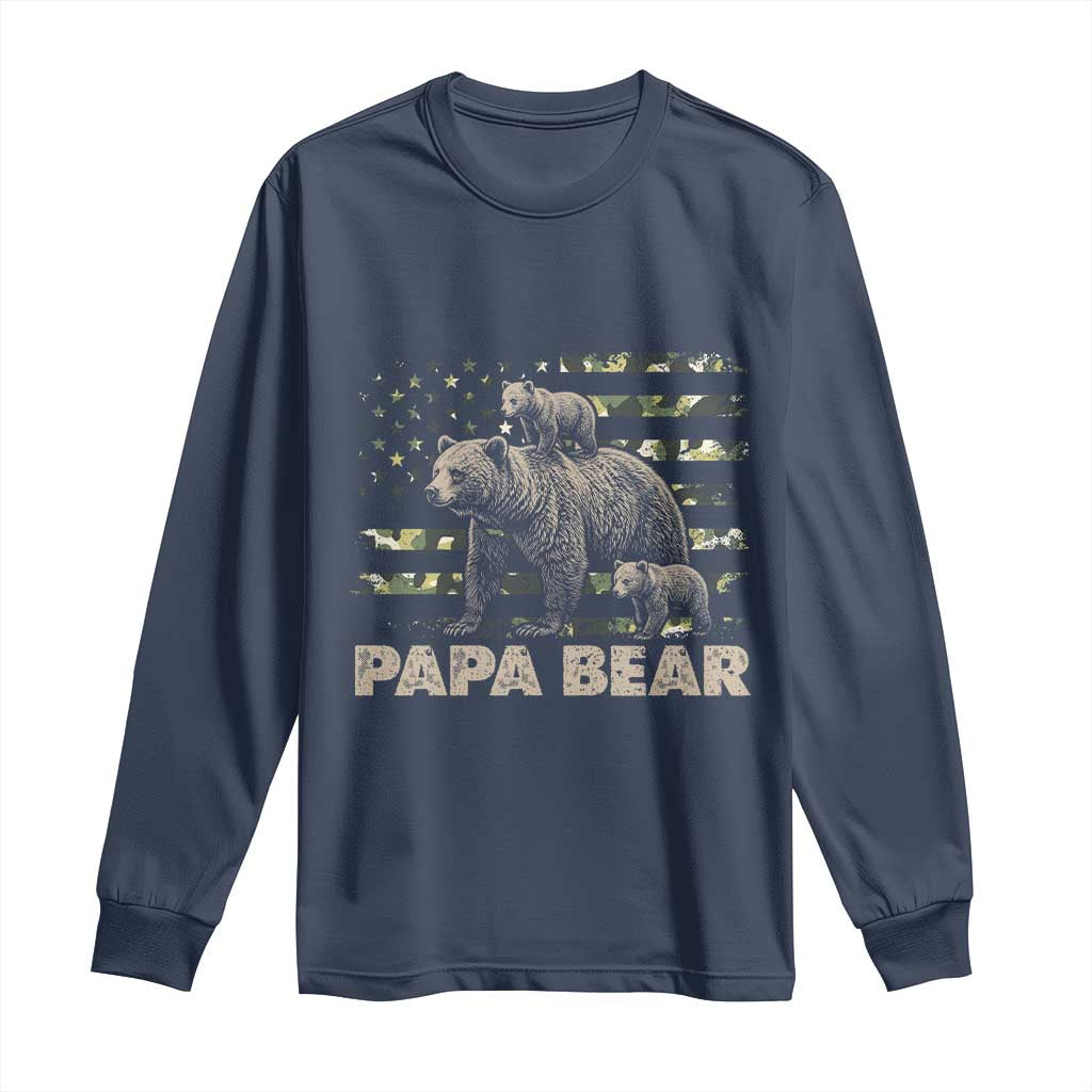 Papa Bear Father's Day Long Sleeve Shirt Camouflage California Republic Flag Bear