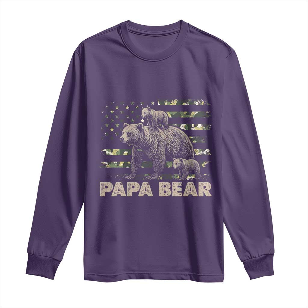 Papa Bear Father's Day Long Sleeve Shirt Camouflage California Republic Flag Bear