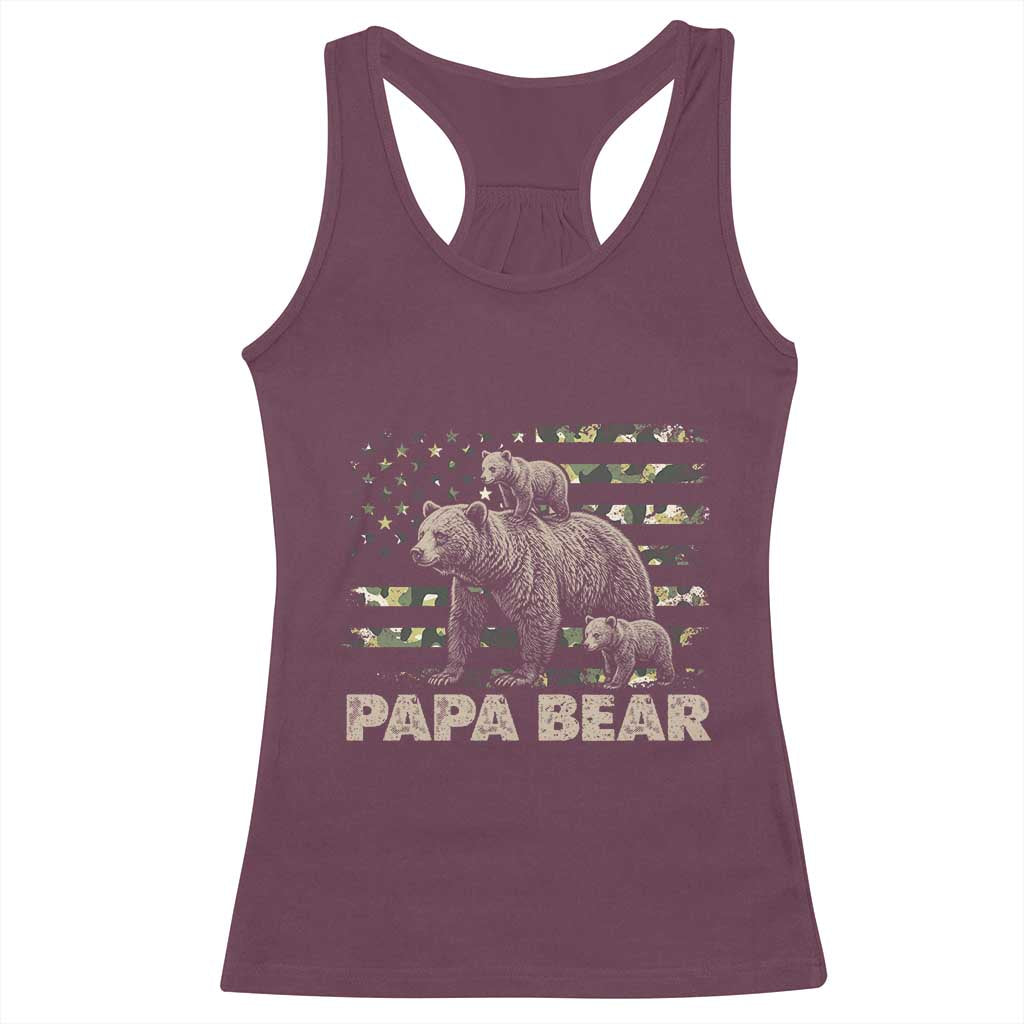 Papa Bear Father's Day Racerback Tank Top Camouflage California Republic Flag Bear