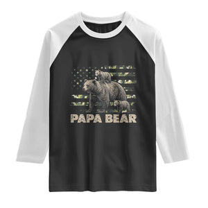 Papa Bear Father's Day Raglan Shirt Camouflage California Republic Flag Bear