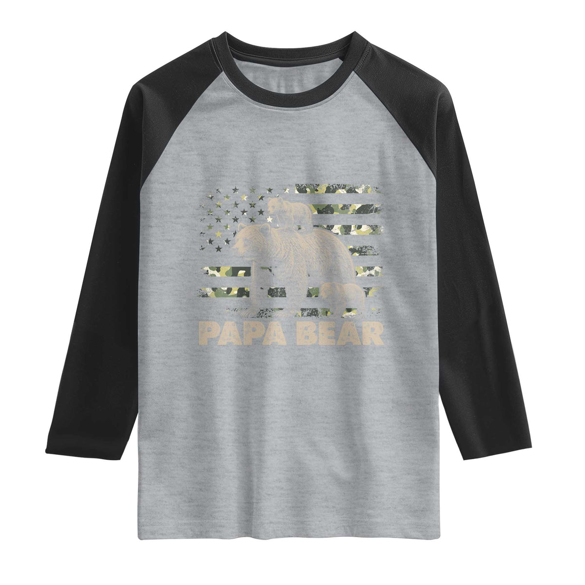 Papa Bear Father's Day Raglan Shirt Camouflage California Republic Flag Bear