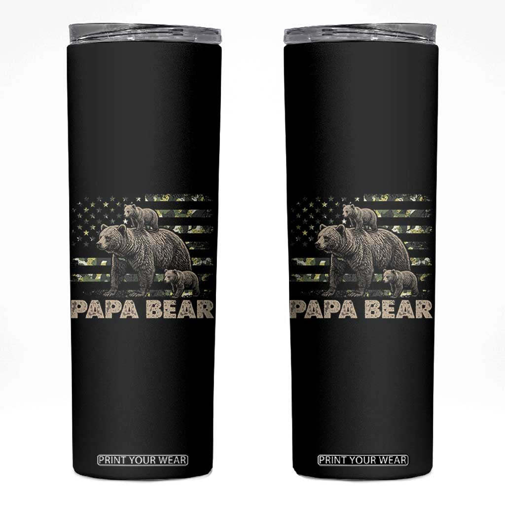 Papa Bear Father's Day Skinny Tumbler Camouflage California Republic Flag Bear