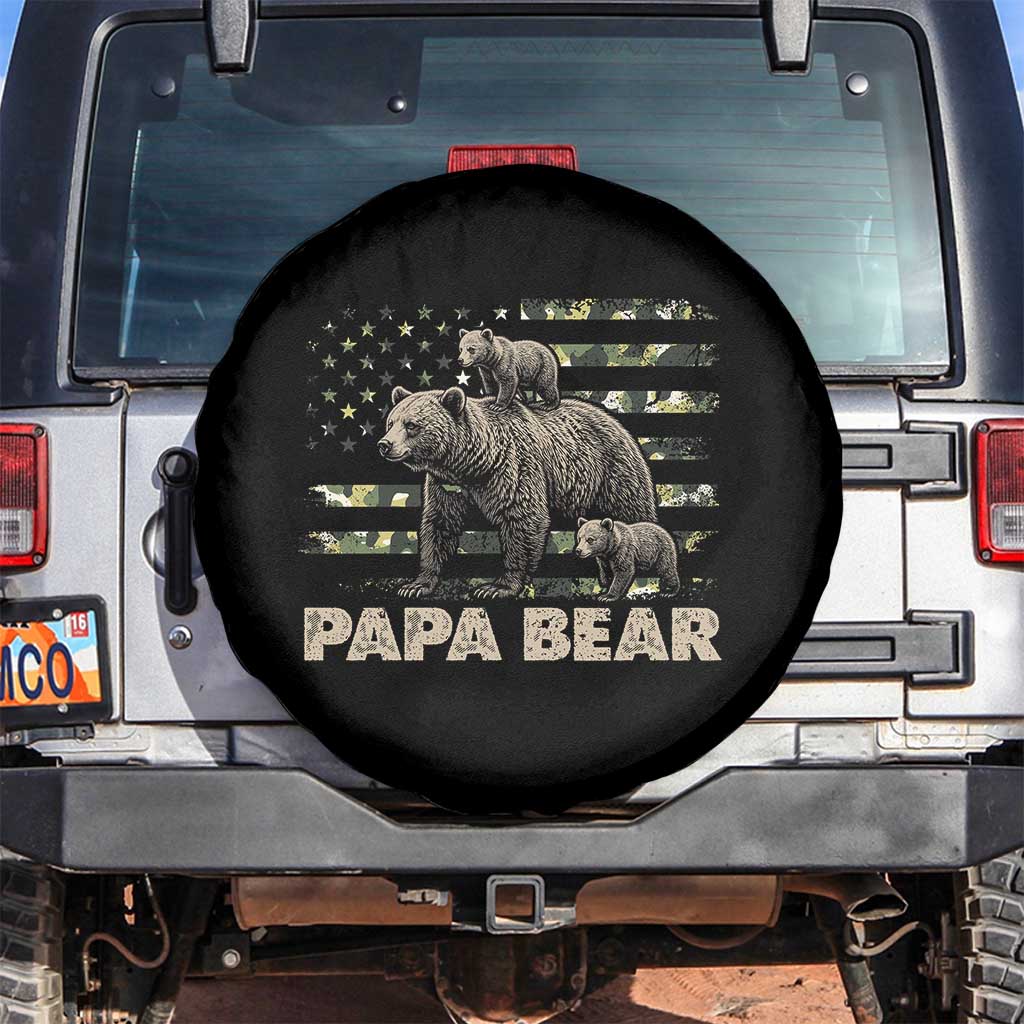 Papa Bear Father's Day Spare Tire Cover Camouflage California Republic Flag Bear TS14 No hole Black Print Your Wear