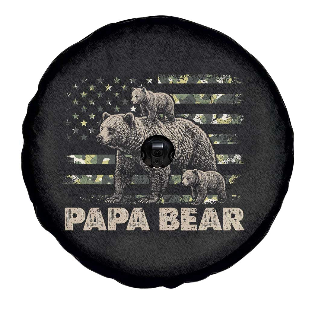 Papa Bear Father's Day Spare Tire Cover Camouflage California Republic Flag Bear